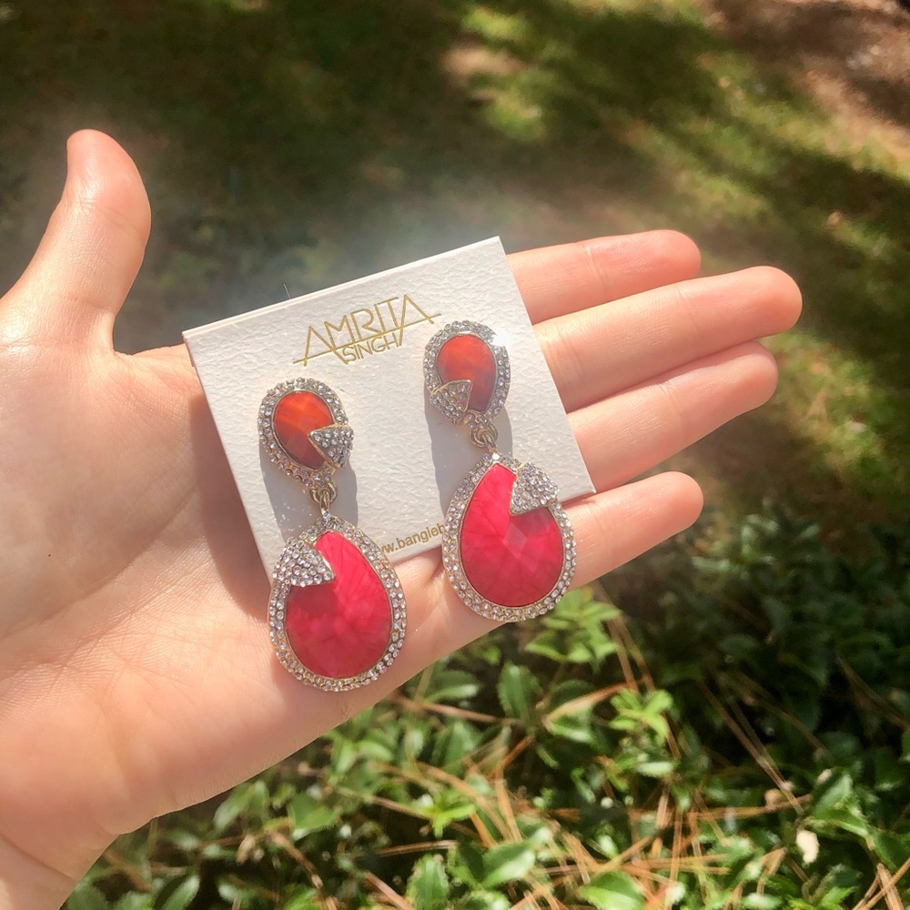 Amrita Singh Coral and Fuschia Pave Riverside Earring - New with tags as4 - Picture 6 of 6